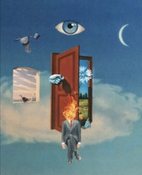 the cover of a book with a man in a suit and a bird in the sky